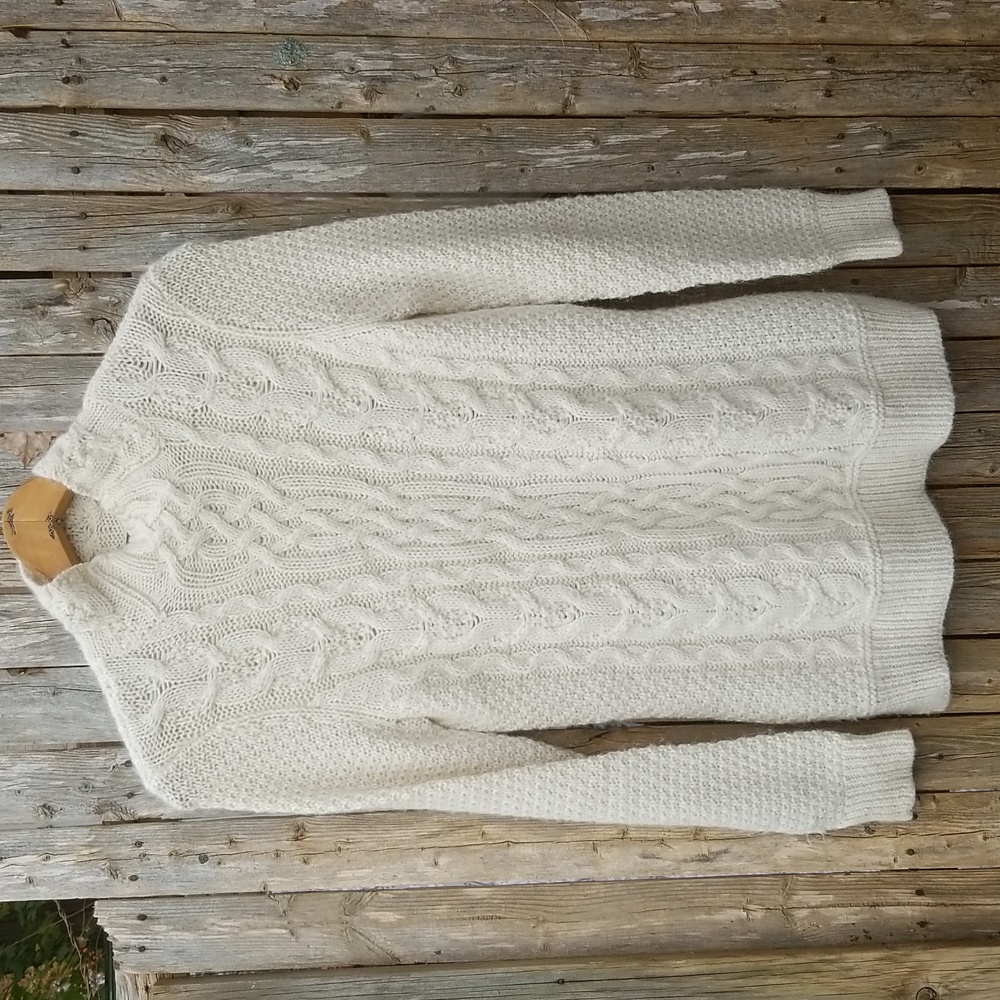 CREAMY Soft Designer RALPH LAUREN CABLE KNIT SWEATER ALPACA WOOL BLEND M